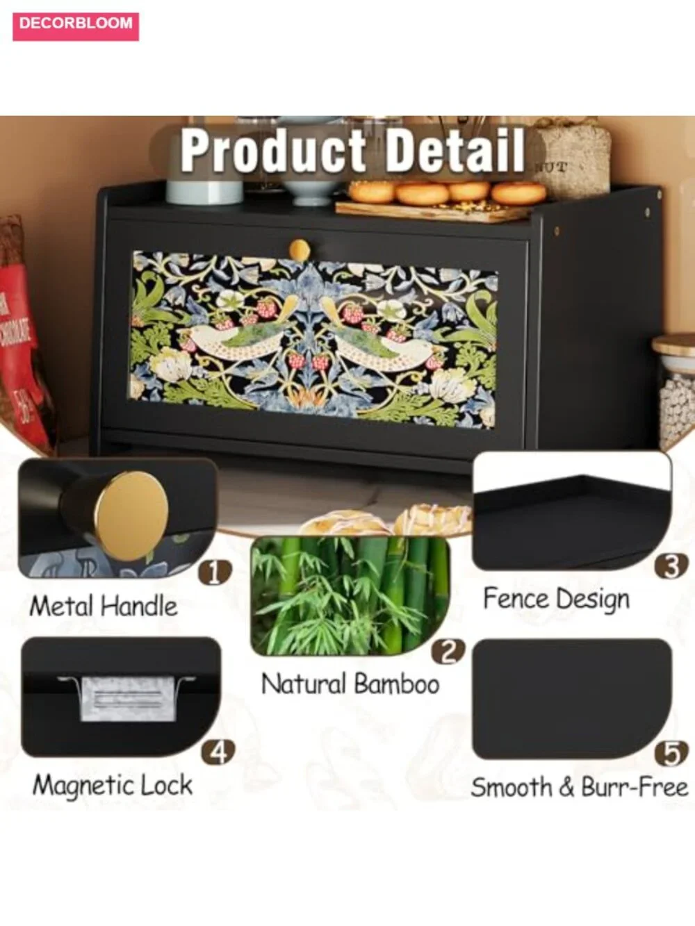 Bamboo Bread Box for Kitchen Counter with Acrylic Door - Farmhouse Storage